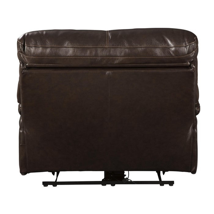Leatherette Power Recliner with Adjustable Headrest and Pillow Arms, Brown