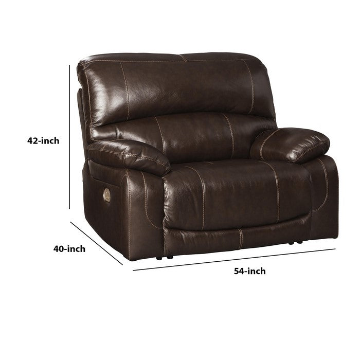 Leatherette Power Recliner with Adjustable Headrest and Pillow Arms, Brown
