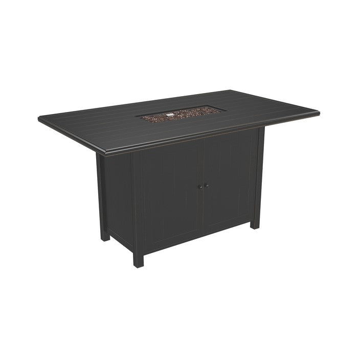 Rectangular Aluminum Frame Fire Pit Bar Table with 2 Doors, Dark Brown