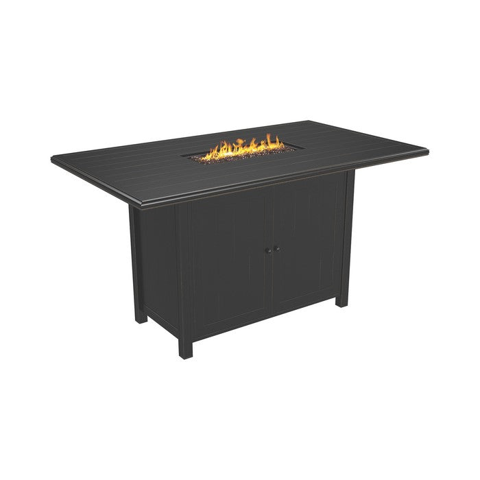 Rectangular Aluminum Frame Fire Pit Bar Table with 2 Doors, Dark Brown