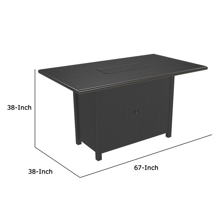 Rectangular Aluminum Frame Fire Pit Bar Table with 2 Doors, Dark Brown