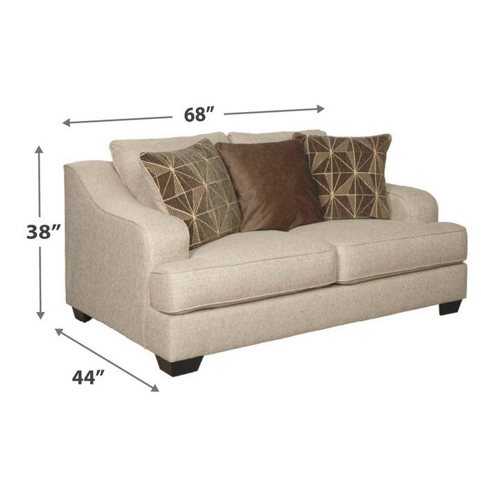 Fabric Upholstered Loveseat with Sloped Arms and T Cushioned Seat, Beige