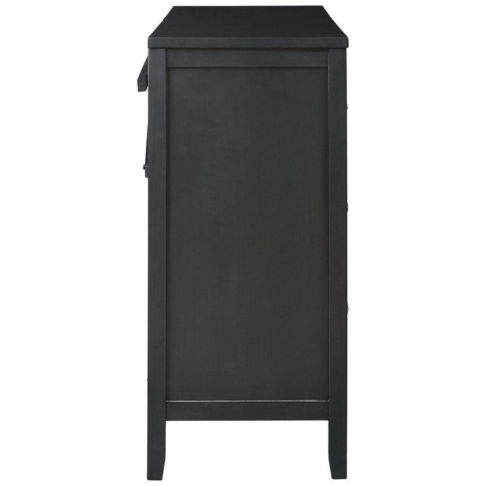 6 Drawer Wooden Dresser with Embossed Textured Details, Dark Gray