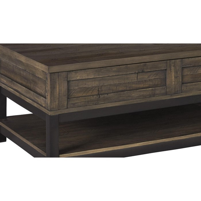 Rectangular Lift Top Wooden Cocktail Table with Open Shelf, Brown