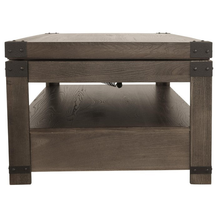 2 Drawer Rectangular Lift Top Cocktail Table with Open Bottom Shelf, Brown