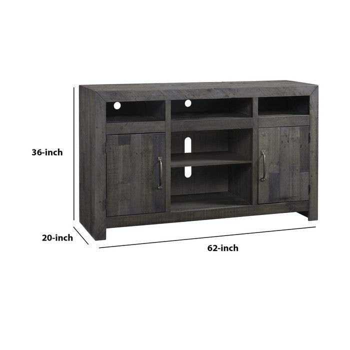2 Cabinet Wooden TV Stand with 1 Adjustable Center Shelf, Large, Gray