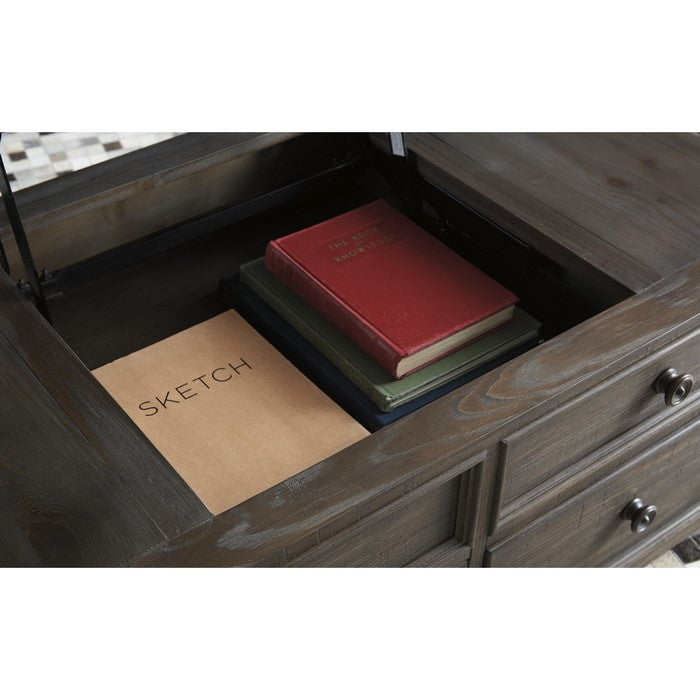 Rectangular Lift Top Wooden Cocktail Table with 4 Drawers, Rustic Brown
