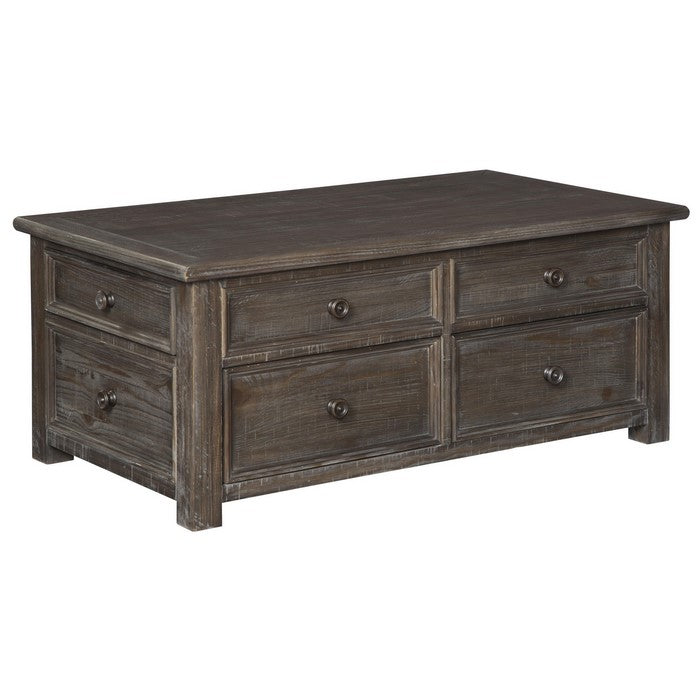 Rectangular Lift Top Wooden Cocktail Table with 4 Drawers, Rustic Brown