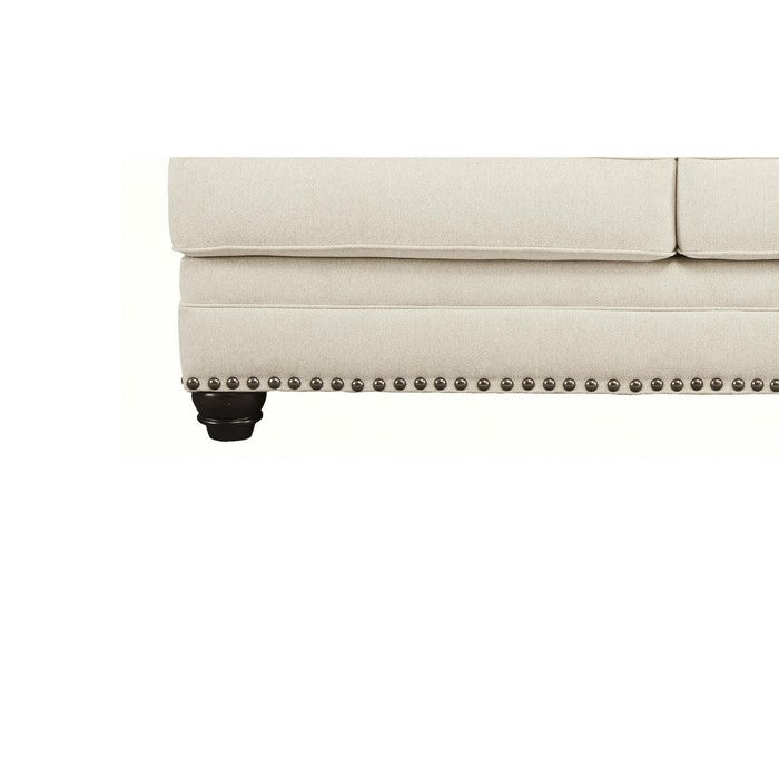 Nailhead Trim Fabric Upholstered Loveseat with Rolled Arms, Cream