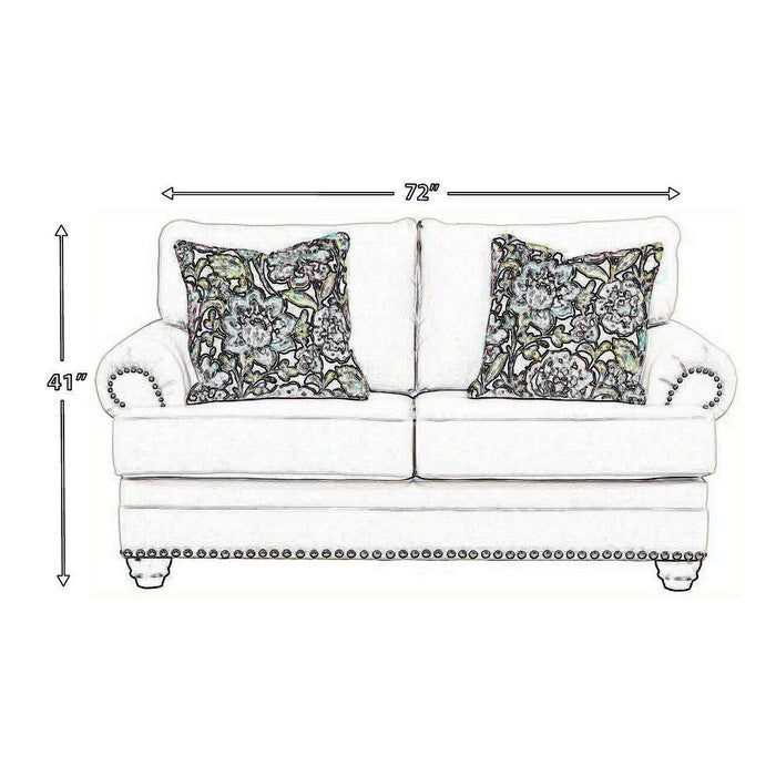 Nailhead Trim Fabric Upholstered Loveseat with Rolled Arms, Cream