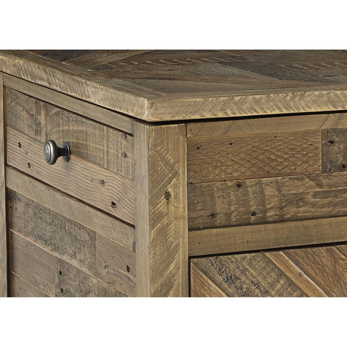 Wooden Lift Top Cocktail Table with 4 Drawers and Knots Details, Brown