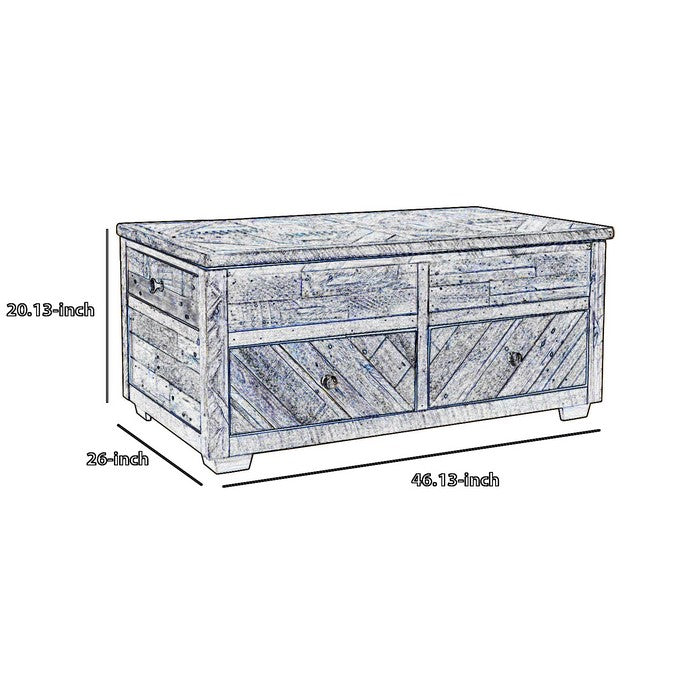 Wooden Lift Top Cocktail Table with 4 Drawers and Knots Details, Brown