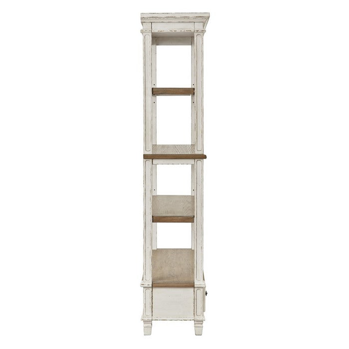 Wooden Bookcase with 4 Tier Shelves and Bottom Drawer, Brown and White