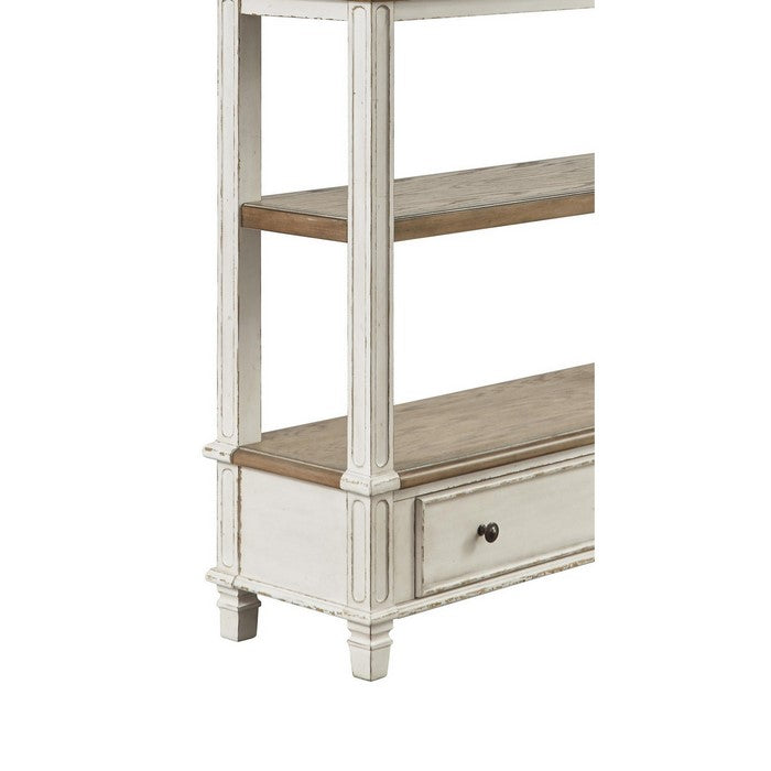 Wooden Bookcase with 4 Tier Shelves and Bottom Drawer, Brown and White