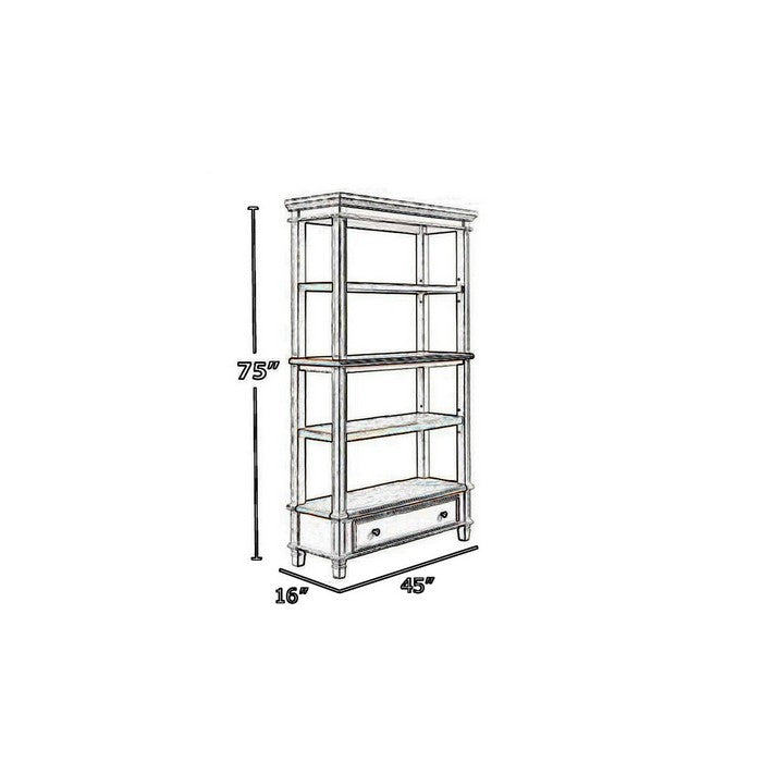 Wooden Bookcase with 4 Tier Shelves and Bottom Drawer, Brown and White