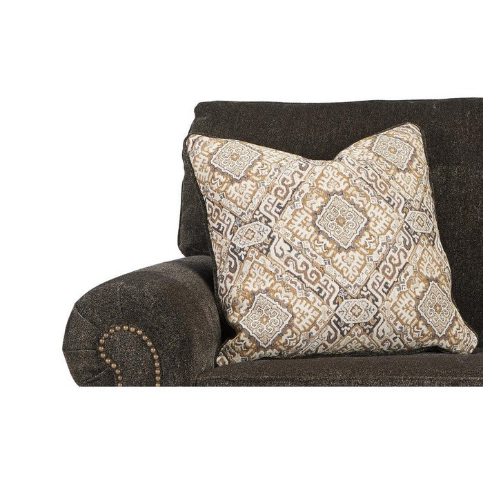 Nailhead Trim Fabric Upholstered Loveseat with Bun Feet, Brown