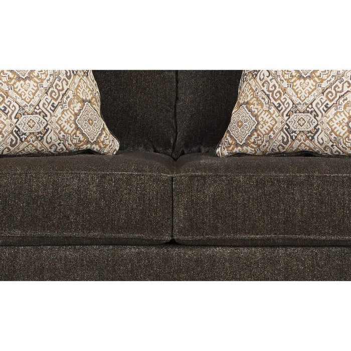 Nailhead Trim Fabric Upholstered Loveseat with Bun Feet, Brown