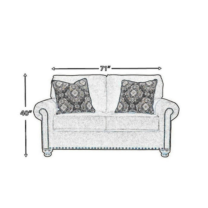 Nailhead Trim Fabric Upholstered Loveseat with Bun Feet, Brown