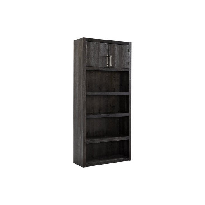 Transitional Wooden Bookcase with 4 Tier Shelf Setup and Top Cabinet, Brown