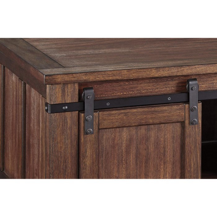 Rectangular Wooden Cocktail Table with 2 Barn Sliding Door Cabinets, Brown