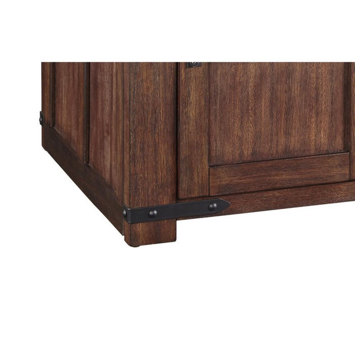 Rectangular Wooden Cocktail Table with 2 Barn Sliding Door Cabinets, Brown