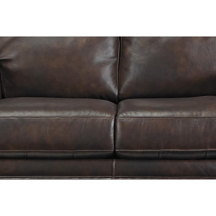 Nailhead Trim Leatherette Loveseat with Rolled Armrests, Dark Brown
