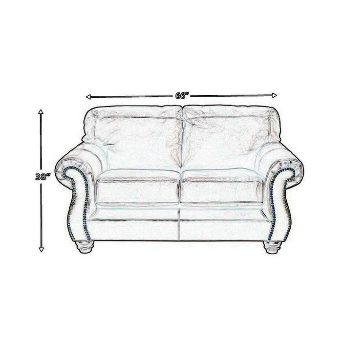 Nailhead Trim Leatherette Loveseat with Rolled Armrests, Dark Brown