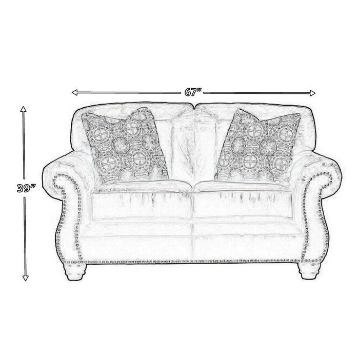 Nailhead Trim Leatherette Loveseat with Rolled Armrests, Charcoal Gray
