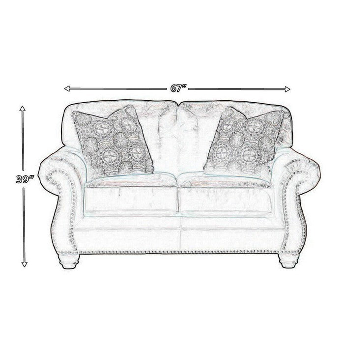 Nailhead Trim Leatherette Loveseat with Rolled Armrests, Espresso Brown