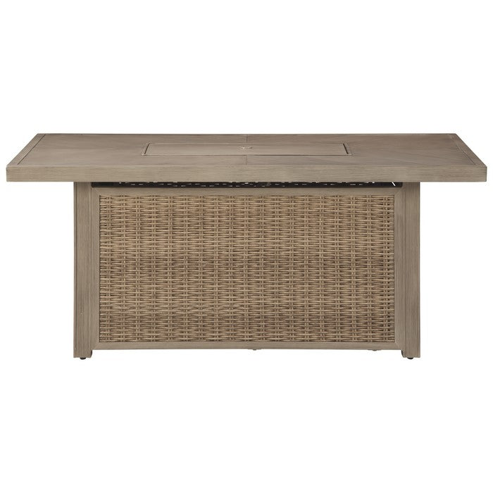 Wicker Woven Aluminum Frame Rectangular Fire Pit Table, Brown
