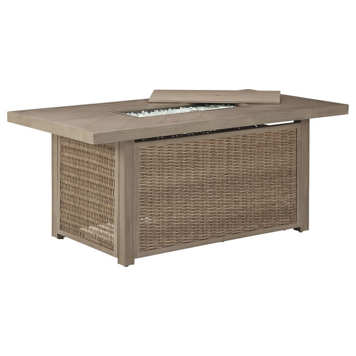 Wicker Woven Aluminum Frame Rectangular Fire Pit Table, Brown