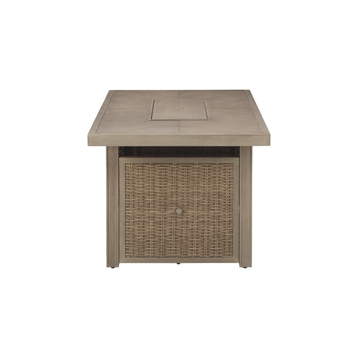 Wicker Woven Aluminum Frame Rectangular Fire Pit Table, Brown
