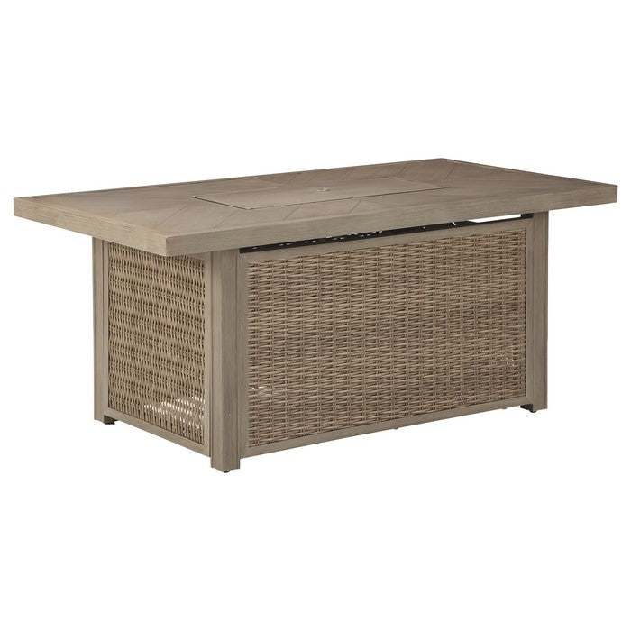 Wicker Woven Aluminum Frame Rectangular Fire Pit Table, Brown