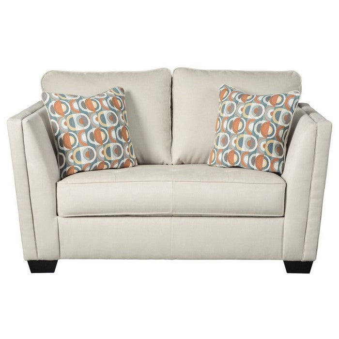 Fabric Upholstered Loveseat with Flared Shelter Arms, Off White