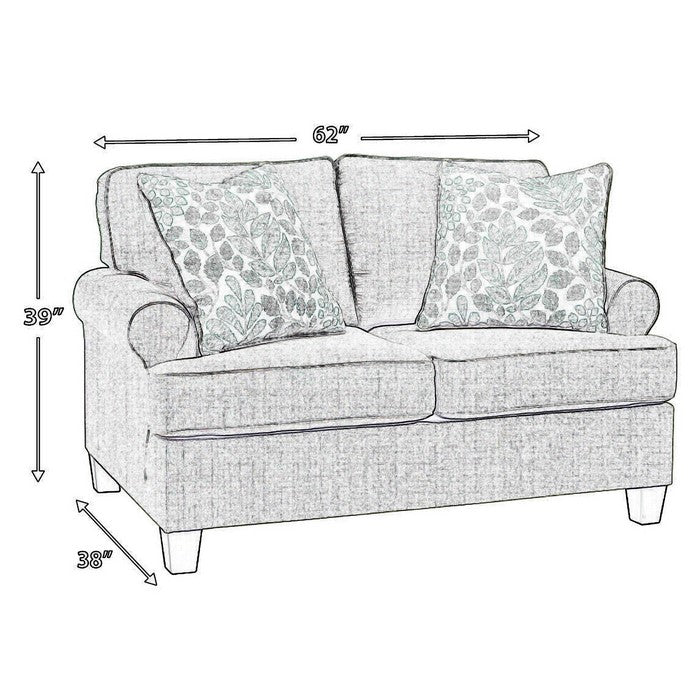 Fabric Upholstered Wooden Frame Loveseat with Flared Rolled Arms, Gray