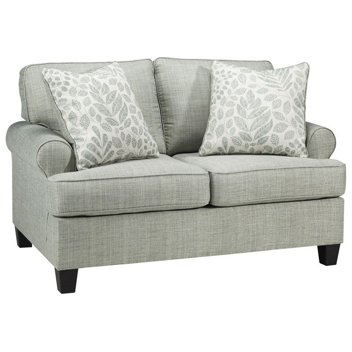 Fabric Upholstered Wooden Frame Loveseat with Flared Rolled Arms, Gray
