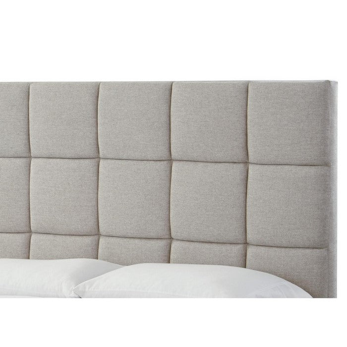 Fabric Upholstered Wooden Queen Sized Bed with Low Floor Design, Beige