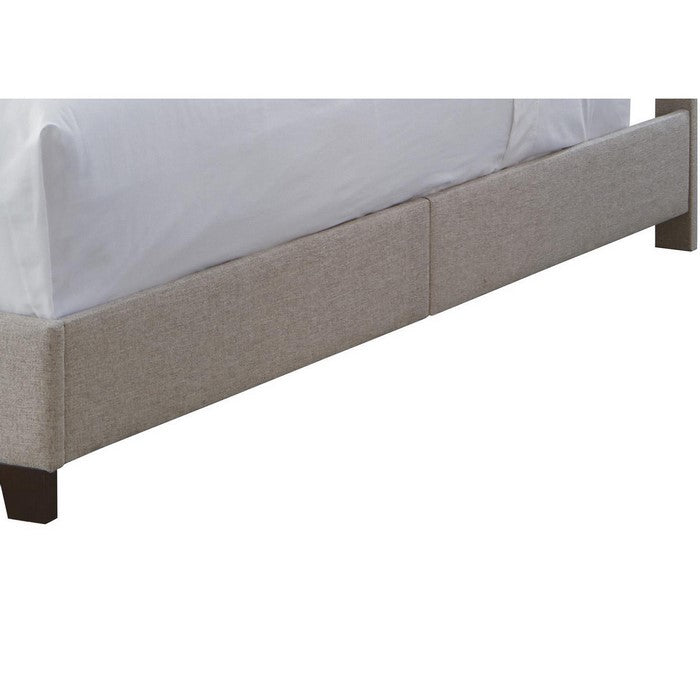 Fabric Upholstered Wooden Queen Sized Bed with Low Floor Design, Beige