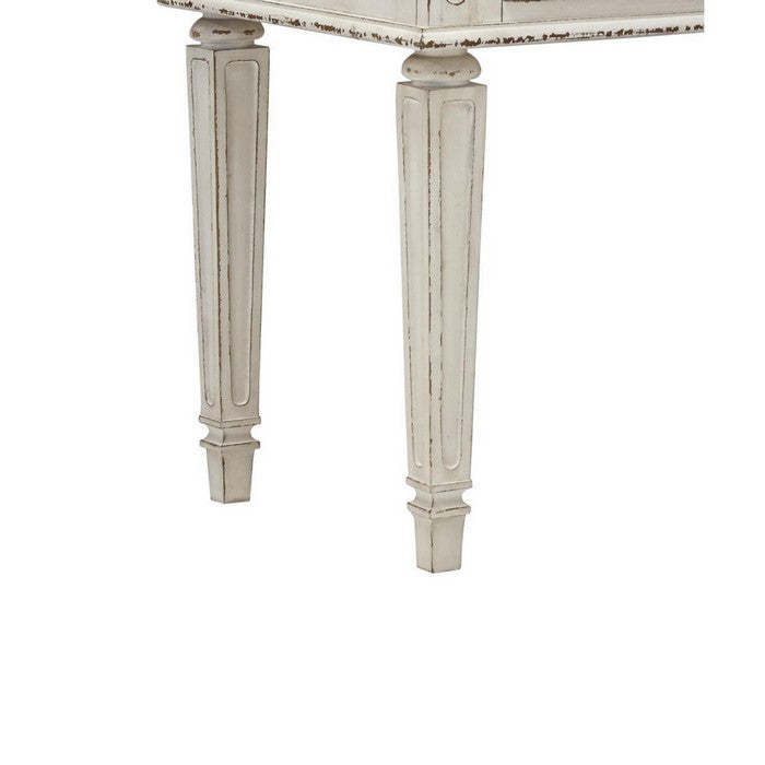 Antiqued Wooden Mirror Stool Set with Square Tapered Legs, White and Brown