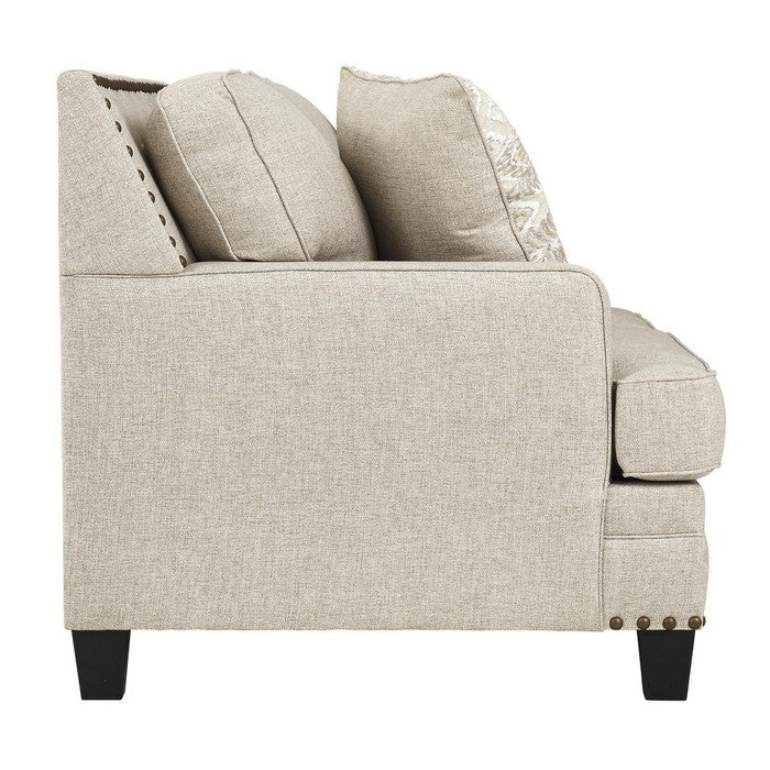 Nailhead Trim Fabric Upholstered Loveseat with Track Arms, Beige