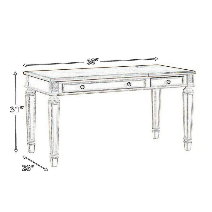 Wooden Lift Top Desk with Textured Finish and Drawers, Brown and White