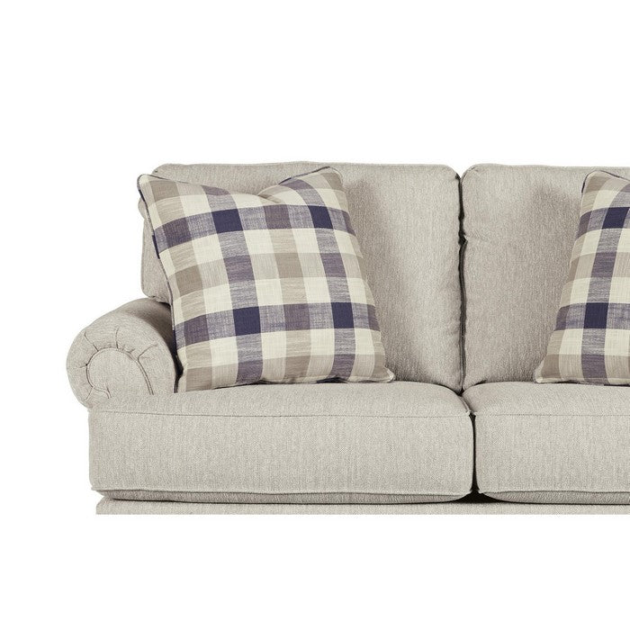 Fabric Upholstered Loveseat with Rolled Arms and Tapered Legs, Gray