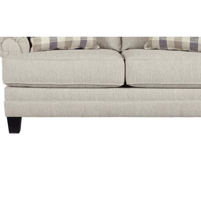 Fabric Upholstered Loveseat with Rolled Arms and Tapered Legs, Gray