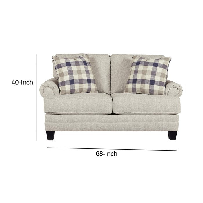 Fabric Upholstered Loveseat with Rolled Arms and Tapered Legs, Gray