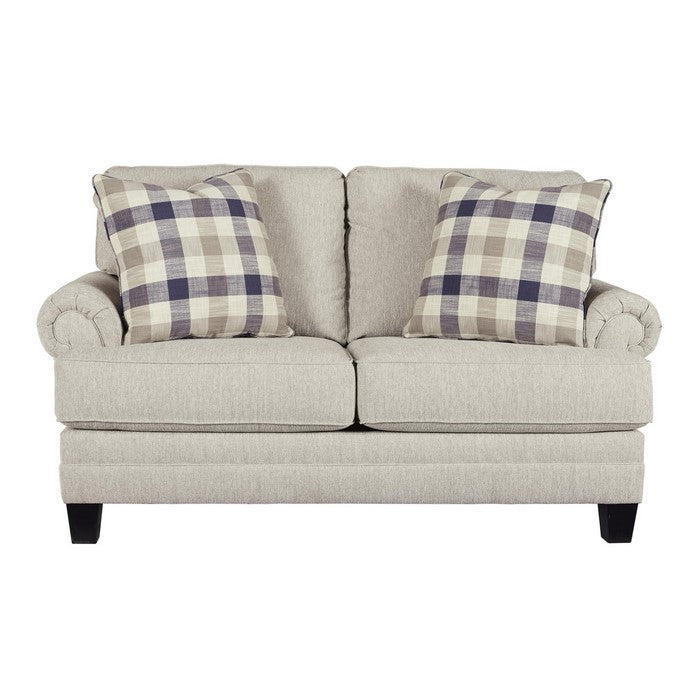 Fabric Upholstered Loveseat with Rolled Arms and Tapered Legs, Gray
