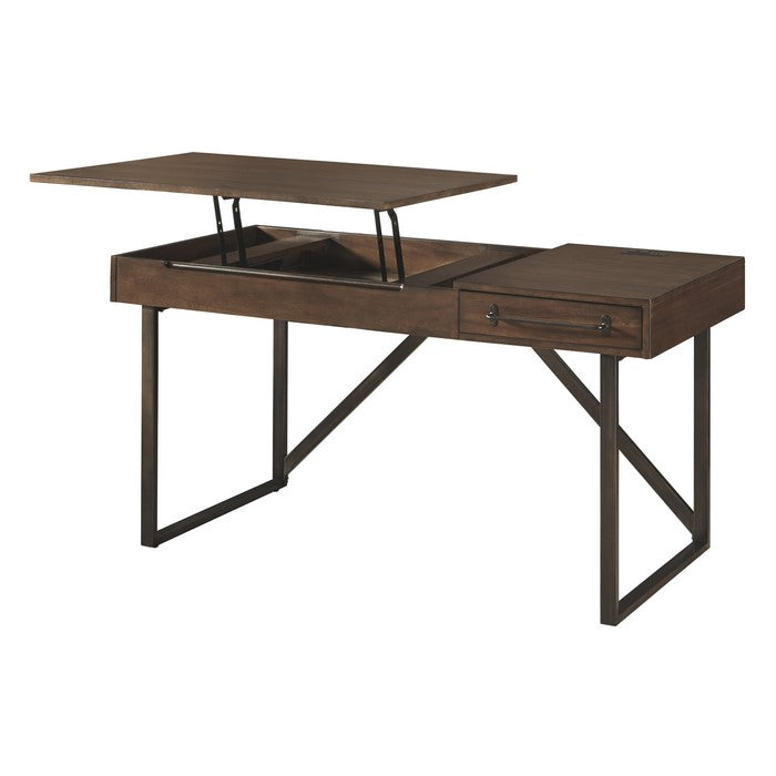 Contemporary Style Wooden Lift Top Office Desk with Drawers, Brown