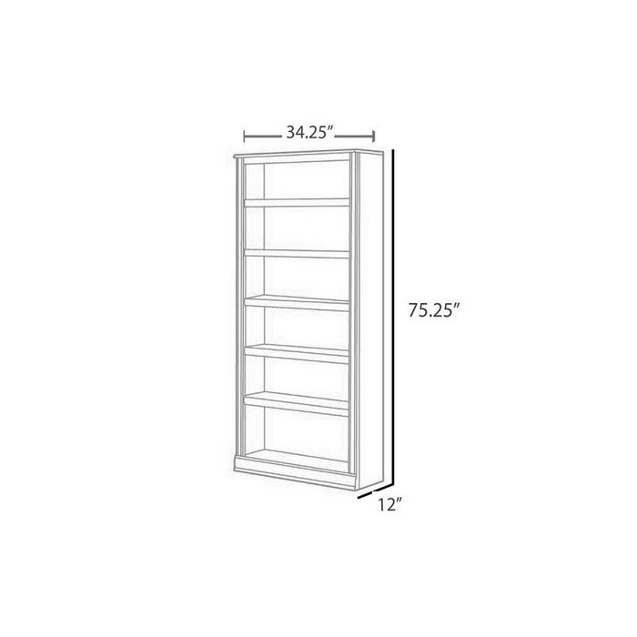 75 Inch Transitional Wooden Bookcase with 6 Open Shelves, Brown