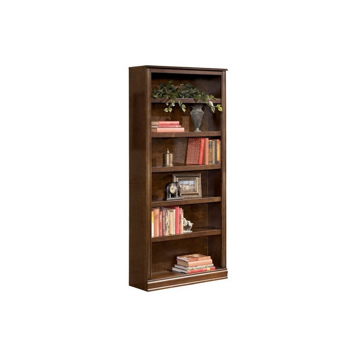 75 Inch Transitional Wooden Bookcase with 6 Open Shelves, Brown
