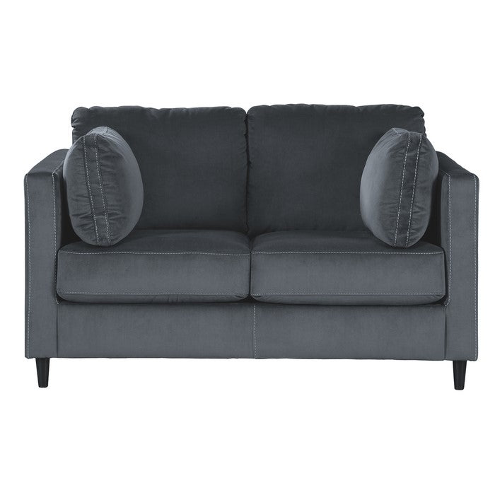 Fabric Upholstered Loveseat with Slim Track Armrests, Charcoal Gray