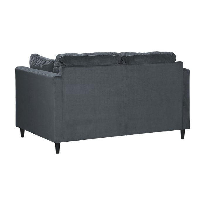Fabric Upholstered Loveseat with Slim Track Armrests, Charcoal Gray